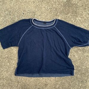 Navy Crop Top With Embroidered Neck